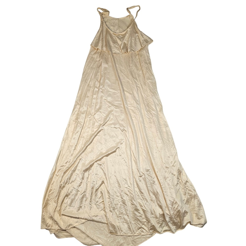 Vintage ILGWU Champagne Ruffle Maxi Nightgown Dress Medium Union Made USA